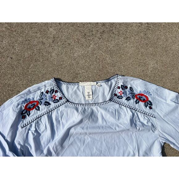L.O.G.G. by H&M Blouse Women Size 6 Blue Floral Embroidered Long Sleeve Shirt - Picture 3 of 7